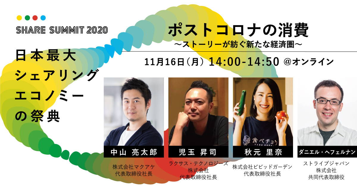 日本最大シェアリングエコノミーの祭典 「SHARE SUMMIT 2020」に代表取締役社長 中山亮太郎が登壇